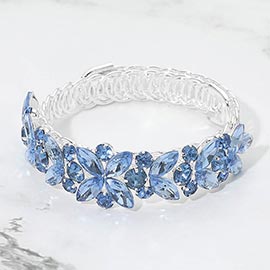 Floral Marquise Round Stone Cluster Adjustable Evening Bracelet