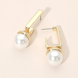 Pearl Drop Geometric Hoop Earrings