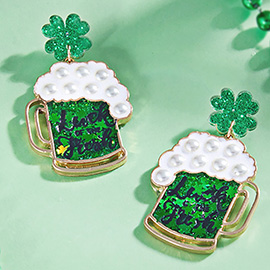 St Patricks Day Luck of the Irish Beer Mug Dangle Earrings