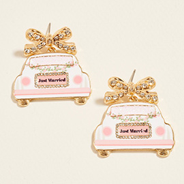 Bow JUST MARRIED Car Dangle Earrings