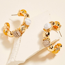 Round Bead Accent Chunky Hoop Earrings