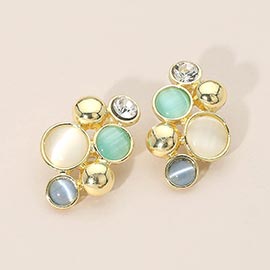Mixed Round Stone Cluster Earrings