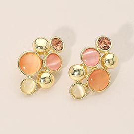 Mixed Round Stone Cluster Earrings