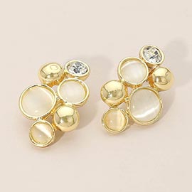 Mixed Round Stone Cluster Earrings