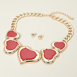 Bold Resin Heart Plate Link Chunky Chain Statement Necklace