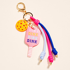 Pickleball Paddle Ball Charm Knotted Cord Drop Bag Charm Keychain