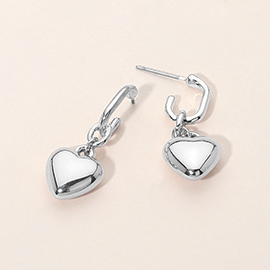 Metal Puffy Heart Charm Drop Earrings