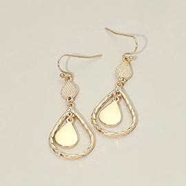 Textured Metal Hoop Teardrop Link Drop Earrings