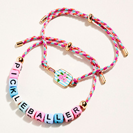 2PCS - PICKLEBALL Message Beaded Paddle Accent Adjustable Cinch Pull Tie Bracelets