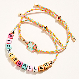 2PCS - PICKLEBALL Message Beaded Paddle Accent Adjustable Cinch Pull Tie Bracelets