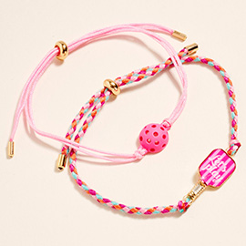 2PCS - LETS PLAY Pickleball Paddle Ball Accent Adjustable Cinch Pull Tie Bracelets