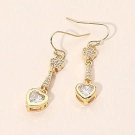 Heart Stone Bar Drop Dangle Earrings