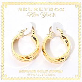 SECRET BOX_Genuine Gold Dipped Hypoallergenic Twisted Pin Catch Hoop Earrings