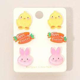 3Pairs - Easter Chick Carrot Bunny Stud Earring Set