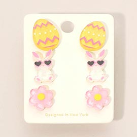 3Pairs - Easter Egg Bunny Flower Stud Earring Set