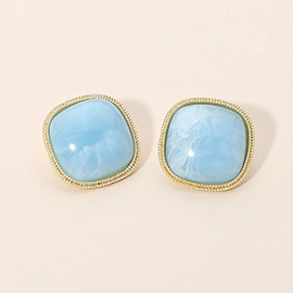 Square Stone Done Stud Earrings