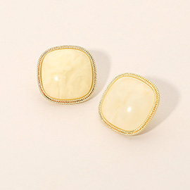 Square Stone Done Stud Earrings