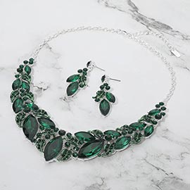 Marquise Stone Cluster Leaf Embellished Evening Necklace