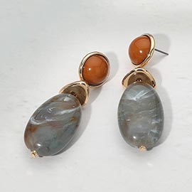 Marbled Oval Resin Pebble Drop Earrings
