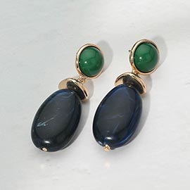 Marbled Oval Resin Pebble Drop Earrings