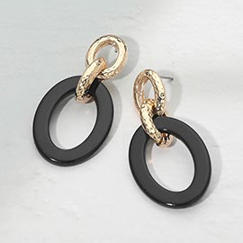 Marbled Resin Oval Ring Link Drop Earrings