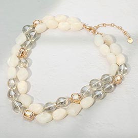 Bold Layered Marbled Pebble Faceted Beaded Necklace