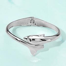 Sleek Dolphin Hinged Bangle Bracelet