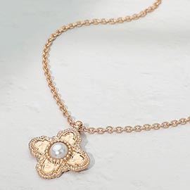 Pearl Accent Flower Pendant Necklace