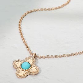 Stone Accent Flower Pendant Necklace