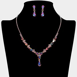 Teardrop Round Stone Cluster Embellished Rhinestone Paved Necklace