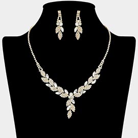 Leaf Rhinestone Paved Necklace