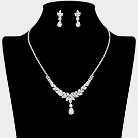 Marquise CZ Stone Cluster Leaf Motif Necklace
