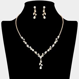 Marquise CZ Stone Cluster Leaf Vine Necklace