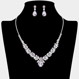 Teardrop Marquise Stone Cluster Rhinestone Paved Necklace