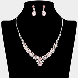 Teardrop Marquise Stone Cluster Rhinestone Paved Necklace
