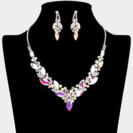 Marquise Stone Cluster Embellished Necklace