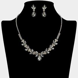 Teardrop Marquise Stone Cluster Rhinestone Paved Necklace