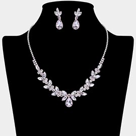 Teardrop Marquise Stone Cluster Rhinestone Paved Necklace