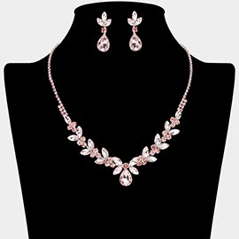 Teardrop Marquise Stone Cluster Rhinestone Paved Necklace