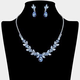 Teardrop Marquise Stone Cluster Rhinestone Paved Necklace