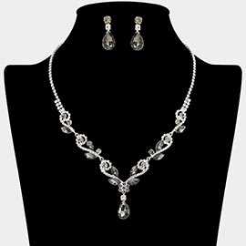 Teardrop Marquise Stone Cluster Rhinestone Paved Necklace