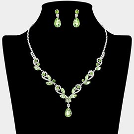 Teardrop Marquise Stone Cluster Rhinestone Paved Necklace