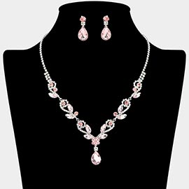 Teardrop Marquise Stone Cluster Rhinestone Paved Necklace