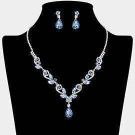 Teardrop Marquise Stone Cluster Rhinestone Paved Necklace