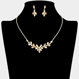 Marquise Stone Cluster Embellished Rhinestone Paved Necklace