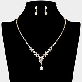 Teardrop CZ Stone Cluster Drop Marquise Cluster Embellished Necklace
