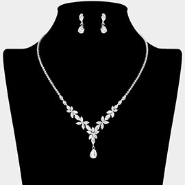 Teardrop CZ Stone Cluster Drop Marquise Cluster Embellished Necklace