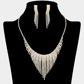 Rhinestone Paved Fringe Accent Statement Necklace