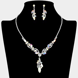 Marquise Stone Cluster Rhinestone Paved Necklace