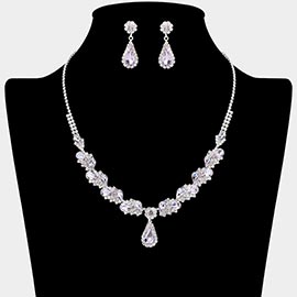 Teardrop Stone Pendant Accent Marquise Flower Stone Cluster Embellished Necklace